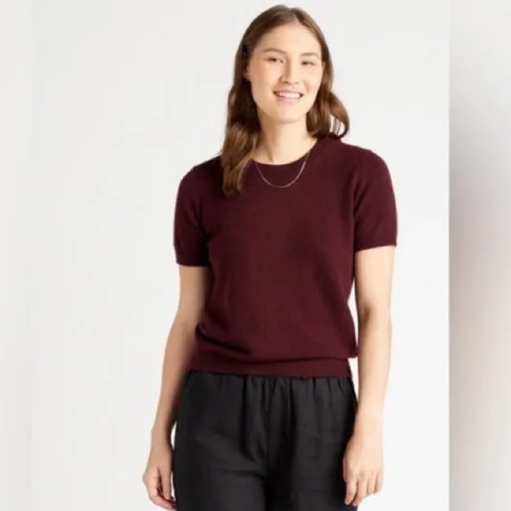 Quince Mongolia Cashmere Burgundy Short Sleeve Sweater Size Xtra Small XS